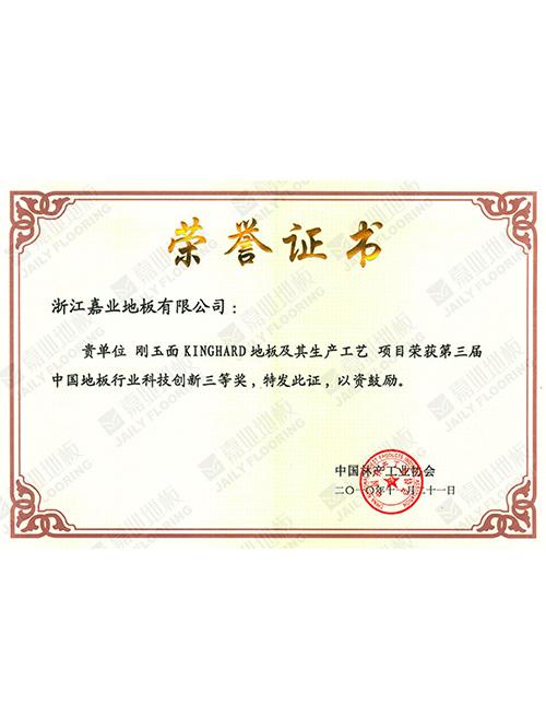 中國行業（yè）科技創新榮譽證書